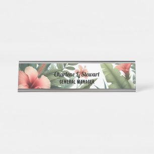 Plaque de bureau en hibiscus à feuillage tropical
