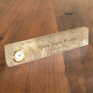 Plaque de bureau en marbre crème avec horloge
