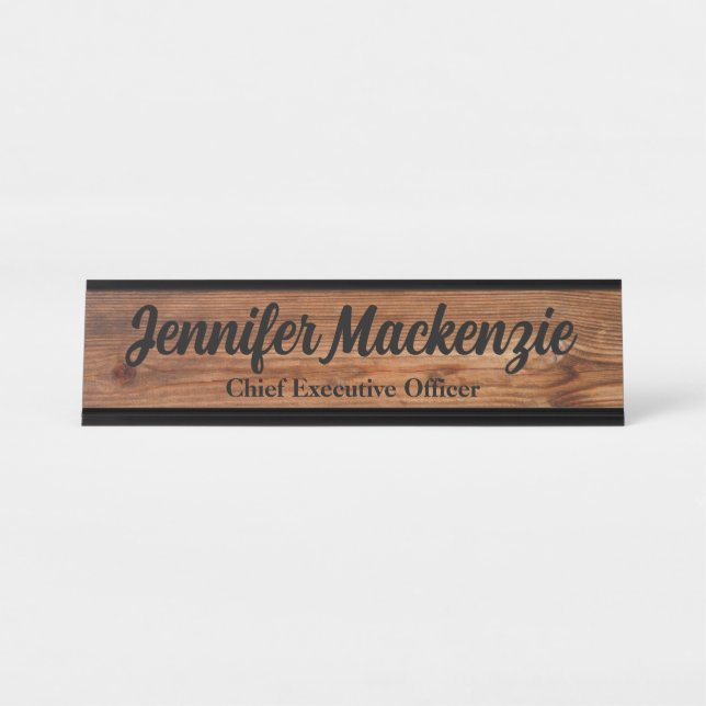 Plaque de bureau moderne en grain de bois rustique (Devant)
