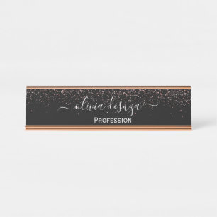 Plaque de bureau moderne en paillettes de rose dor