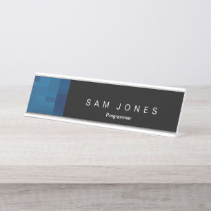 Plaque de bureau moderne noire et bleue en pixels