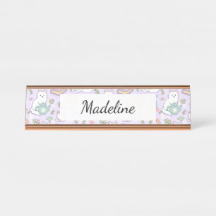 Plaque de bureau personnalisée Tea & Bookish Cats