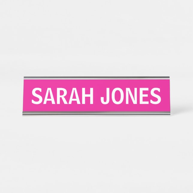 PLAQUE DE BUREAU SIMPLE BASIQUE PERSONNALISÉE ROSE (Devant)