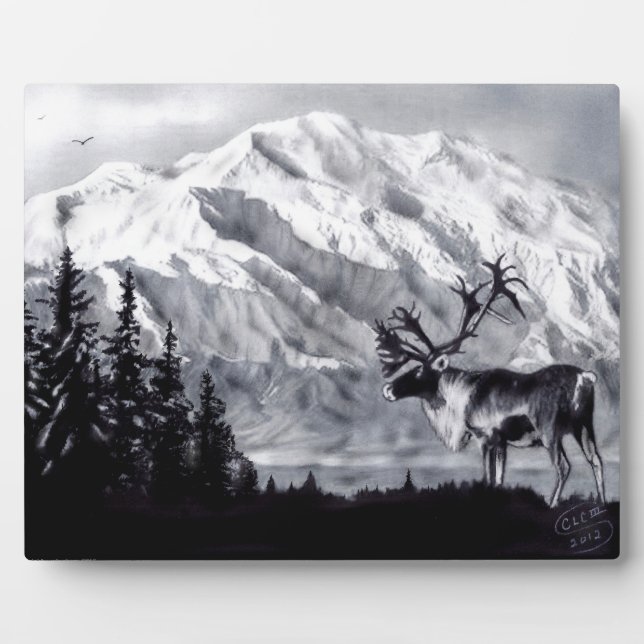 Plaque de caribou et de montagnes (Devant)