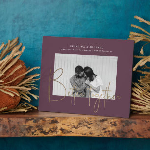 plaque de mariage à photo unique en écriture dorée