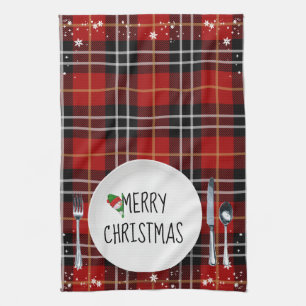 Plaque De Noël Sur Tartan Plaid Serviette De Cuisi