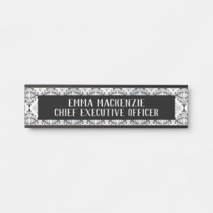Plaque de nom Art Déco en Damas élégant - Enseigne