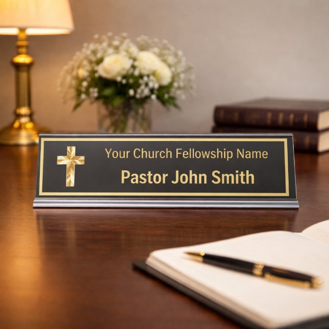 Plaque de nom de bureau noir classe pour pasteur d (No foil will be used in this product, the faux gold effect is simulated in the artwork.)