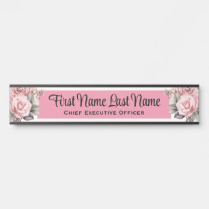 Plaque de nom de fleurs de roses roses pour porte