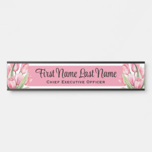 Plaque de nom de fleurs de tulipes roses pour la p