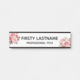 Plaque de nom de porte de bureau Fleurs roses flor
