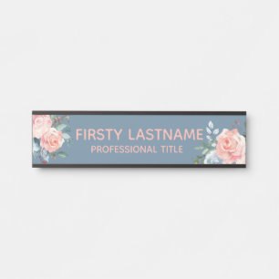 Plaque de nom de porte de bureau Fleurs roses flor