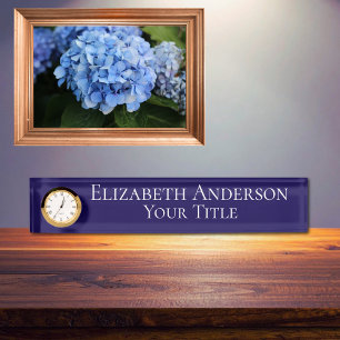 Plaque de nom d'horloge bleu marine simple