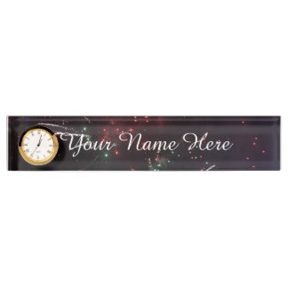 Plaque de nom Fireworks avec horloge