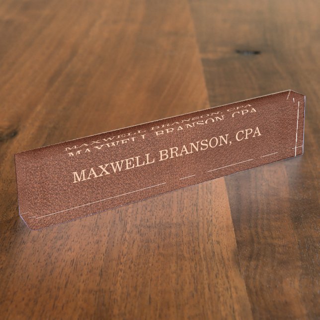 Plaque de nom Marron Cuir Professionnel  (Taille)