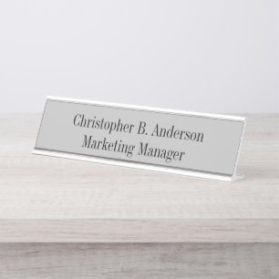 Plaque de nom minimaliste gris et noir Nom et titr