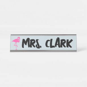 Plaque de nom personnalisé Flamant rose DESK