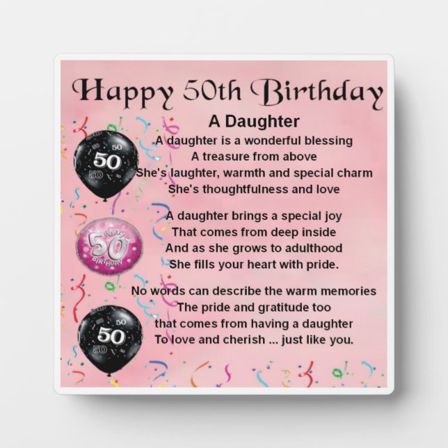 Plaque de poème 50e anniversaire de la fille (Devant)