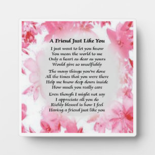 Plaque de poème d'ami - Design floral rose