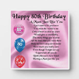 Plaque de poème de maman 80e anniversaire