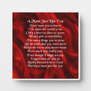 Plaque de poème maman - Design en soie rouge