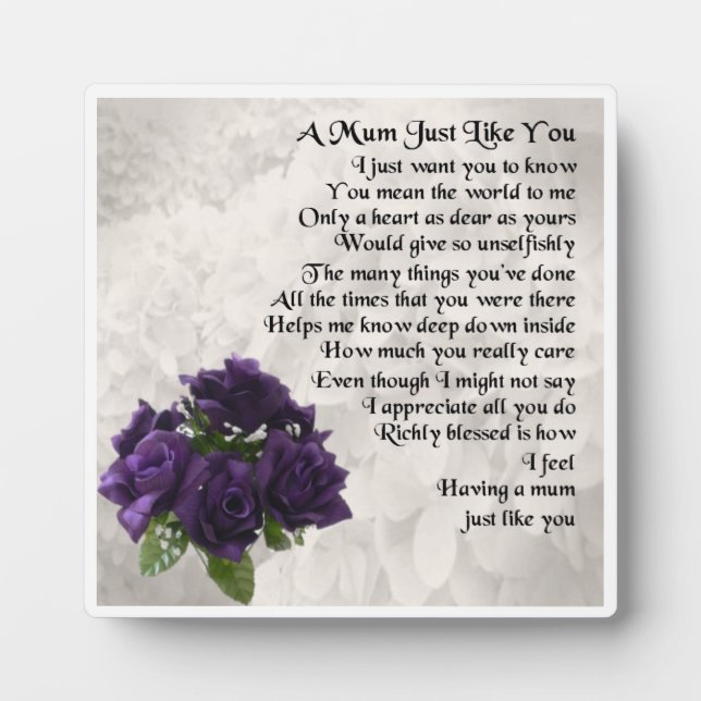 Plaque de poème maman - Design Rose violet (Devant)