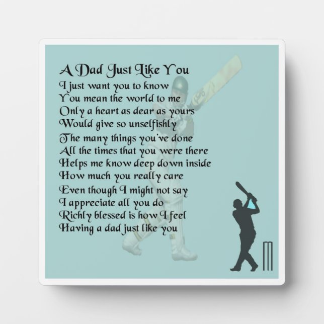 Plaque de poème Papa - Design de cricket (Devant)