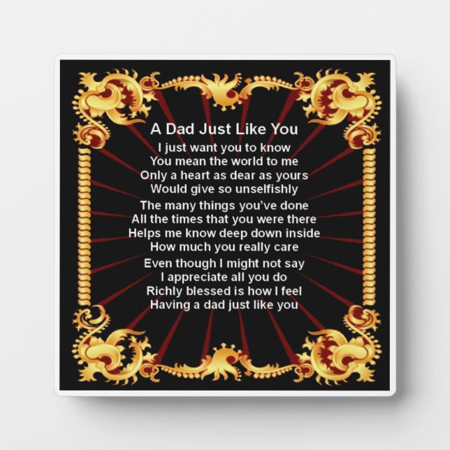 Plaque de poème papa - Design noir (Devant)