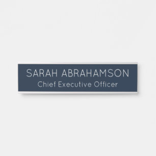 Plaque de porte simple bleu marine et argent - Pla