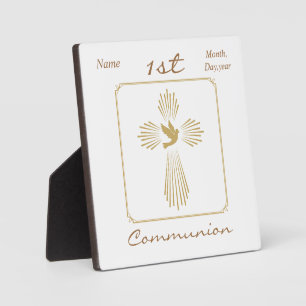 Plaque de première communion "Croix d'or avec colo