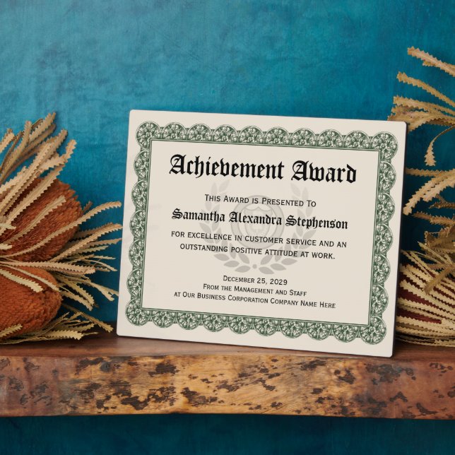 Plaque de prix pour réalisations personnalisées (Côté)