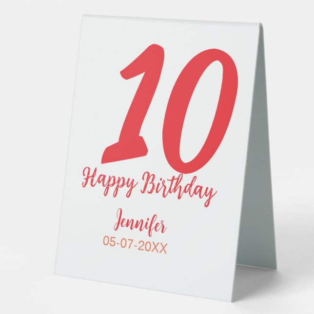 Plaque De Table 10e anniversaire ajouter nom date année rouge modè (Recto)
