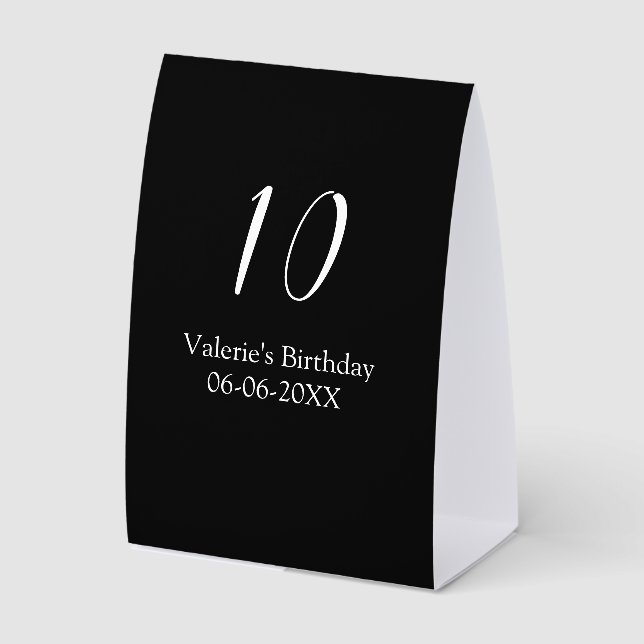 Plaque De Table 10th birthday white black name date calligraphy  (Recto)