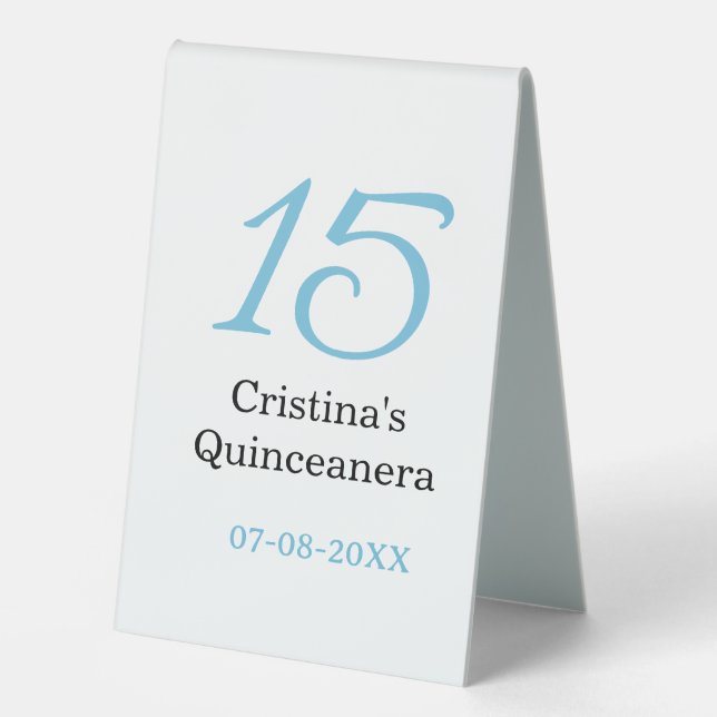 Plaque De Table 15th quinceanera birthday blue black bold letter n (Recto)
