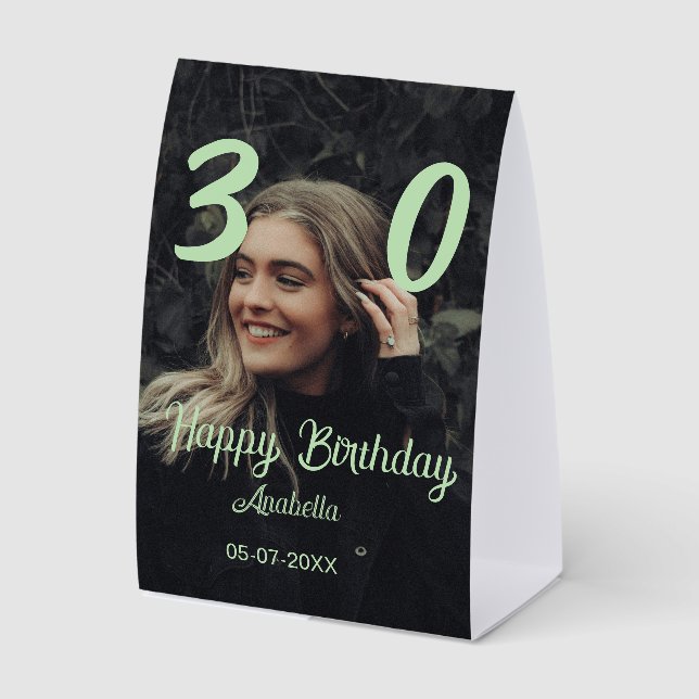 Plaque De Table 30e anniversaire ajouter nom date année vert paste (Recto)