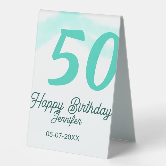 Plaque De Table 50e anniversaire ajouter nom date année vert paste (Recto)