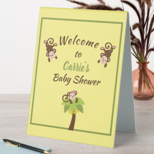 Plaque De Table Accueil du Baby shower des Singes mignons