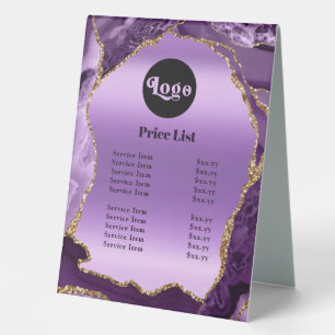 Plaque De Table Agate Violet Faux Foil Tarifs Table Tente Panneau