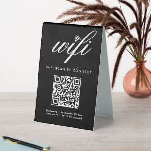 Plaque De Table Analyse Wi-Fi de code QR pour connecter le noir de
