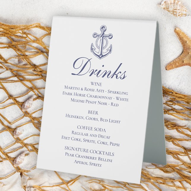 Plaque De Table Ancre Marine Bleu Marine Mariage nautique Boissons (Créateur téléchargé)