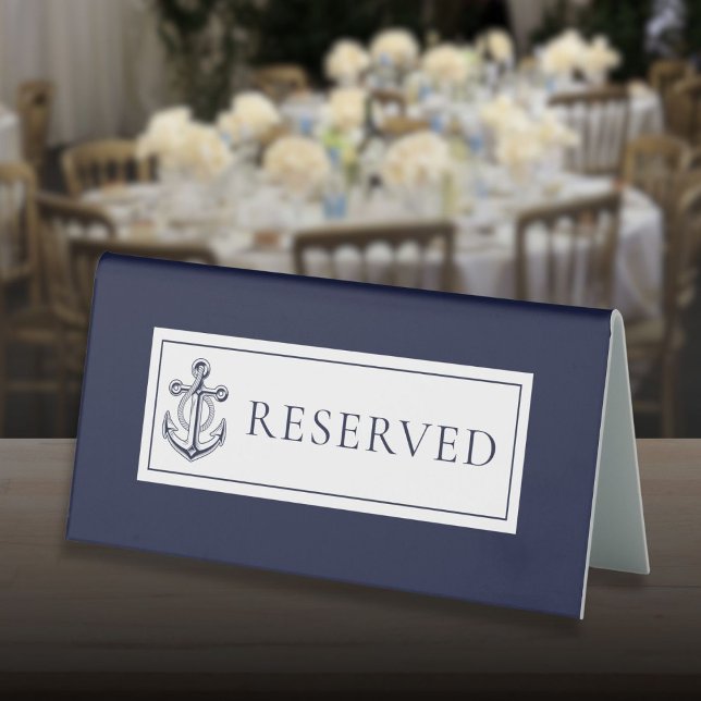 Plaque De Table Ancre marine Bleu Réserve (Nautical Anchor Navy Blue Reserved Table Tent Sign)