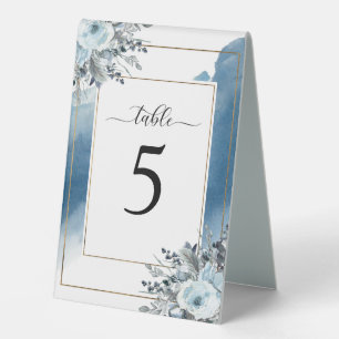 Plaque De Table Aquarelle bleue avec Floral bleu, Numéro Mariage