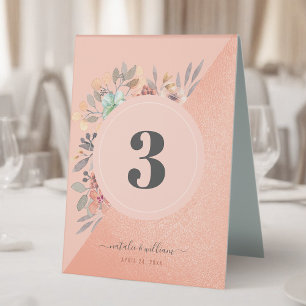 Plaque De Table Aquarelle en cuivre rose pâle Floral Chic Mariage
