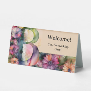 Plaque De Table Aquarelle Floral B Funny Bureau Message