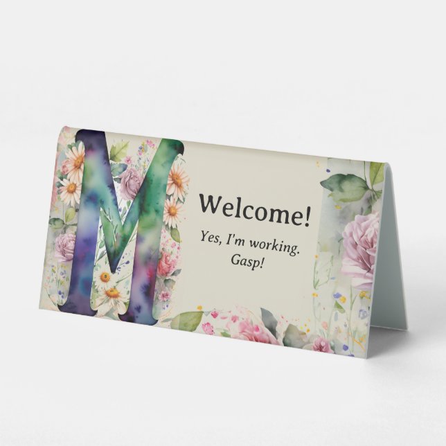 Plaque De Table Aquarelle Floral M Funny Bureau Message (Recto)