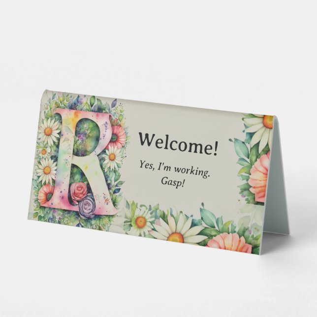 Plaque De Table Aquarelle Floral R Funny Bureau Message (Recto)