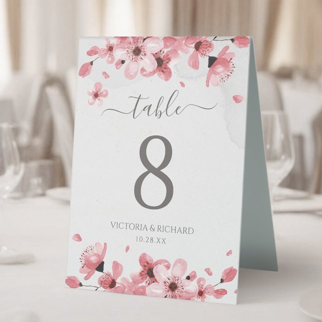 Plaque De Table Aquarelle Floral rose cerisier Mariage (Créateur téléchargé)