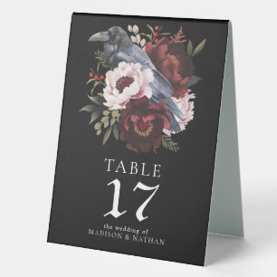 Plaque De Table Aquarelle gothique Corbeau Mariage floral