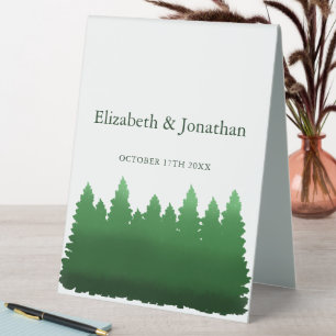 Plaque De Table Aquarelle Mariage des pins de bois