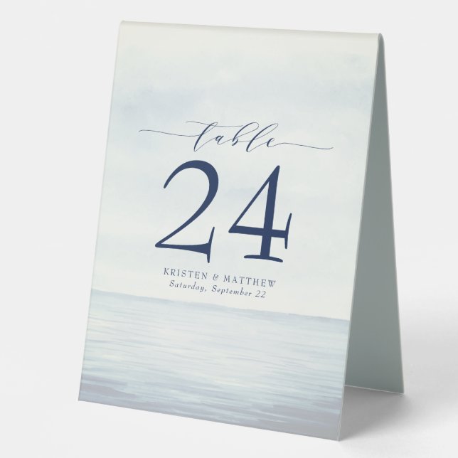 Plaque De Table Aquarelle marine bleu marine Numéro de la table (Recto)